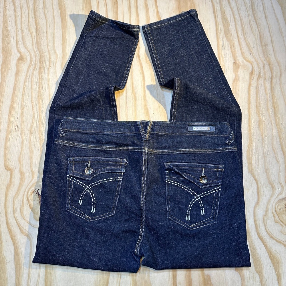 P&P Jeans Womens 15/16 Dark Wash Skinny Flap Pocket Contrast Stitch Denim